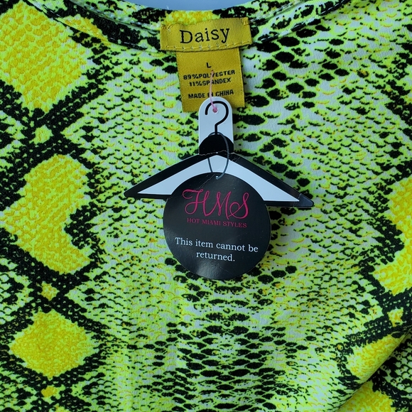 Daisy BodySuit Snake Print Neon Yellow Scoop Neck - Picture 3 of 3